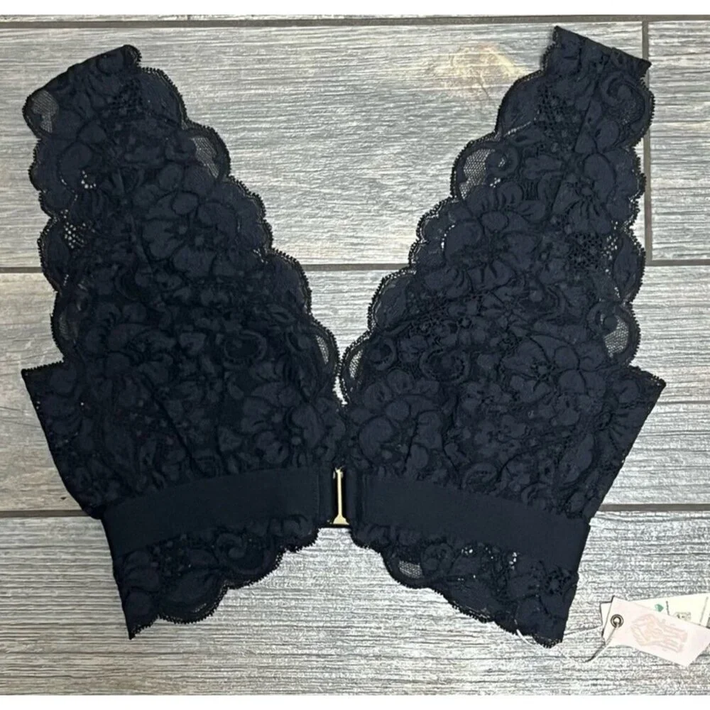 NWT $58 Free People X HAH Got Ur Back Bra XS Black Lace Bralette Adjustable